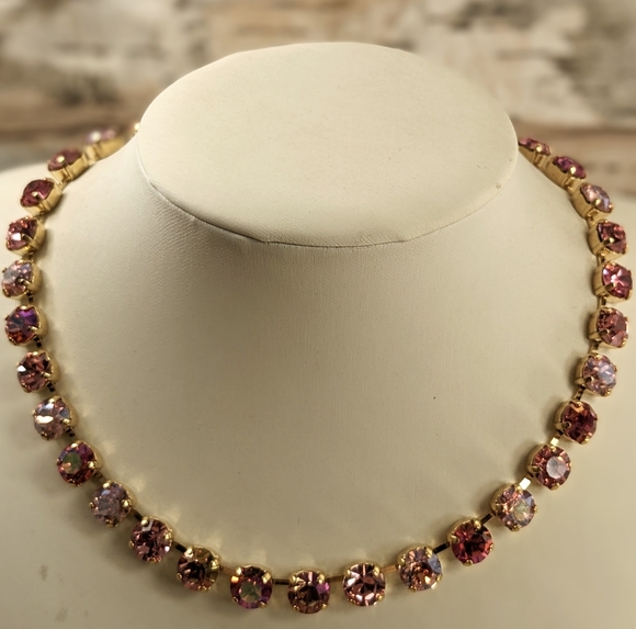 Perfect Pink Sparkles AB & Mettalic Swarovski Crystals In Gold Plated Necklace - Picture 7 of 8